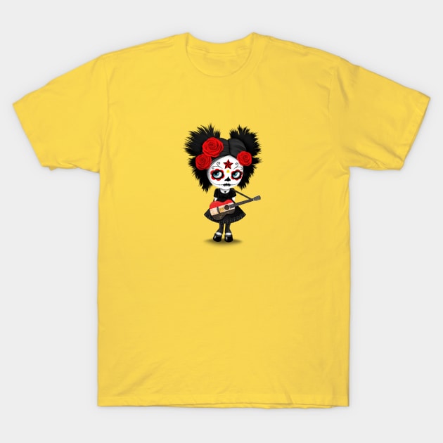 Sugar Skull Girl Playing Egyptian Flag Guitar T-Shirt by jeffbartels